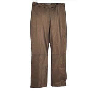 Saks Fifth Avenue Folio Flat Front Straight Leg Lined Leather Pant Size 6 Copper